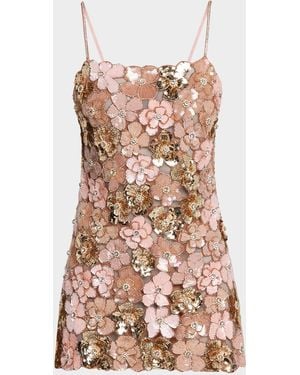 LoveShackFancy Aleria Sequined Floral Mini Dress - Brown