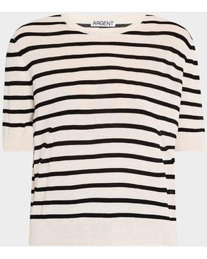 Argent Striped Wool-Silk Knit Top - White