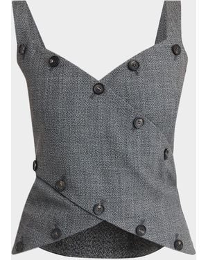 Ferragamo Button-Embellished Mouline Wool Top - Gray
