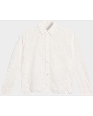 CISSA Eyelet Embroidered Button-Front Shirt - White