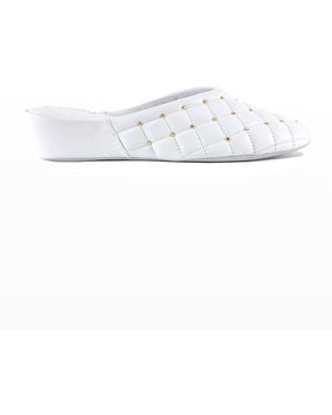 Jacques Levine Quilted Leather Studded Slippers - Blue