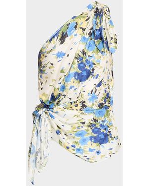 A.L.C. Eliana One-Shoulder Satin Scarf Top - Blue