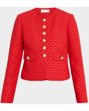 Tahari The Marlena Button-Down Tweed Jacket - Red