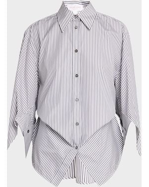 Michael Kors Keegan Stripe Cinched Button-Down Shirt - Gray