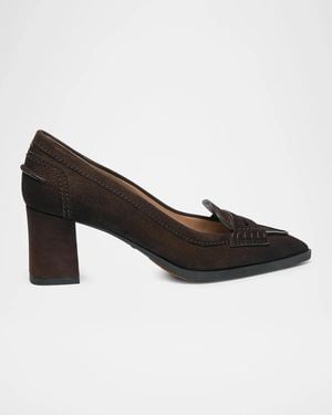 Santoni 65Mm Florinda Suede Penny Loafer Pumps - Black