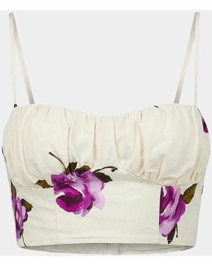 Nicholas Yulia Floral Bustier Linen-Blend Crop Top - Pink