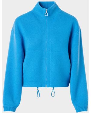 Akris Cashmere Pique Knit Zip Cardigan - Blue