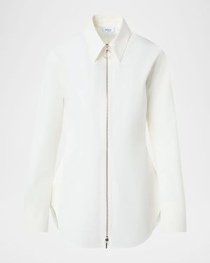 Akris Punto Zip-Front Cotton Poplin Collared Shirt - White