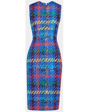 Christopher John Rogers Crayon Tweed V-Neck Midi Pencil Dress - Blue