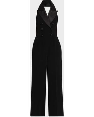 Sergio Hudson Satin-Lapel Halter Jumpsuit - Black