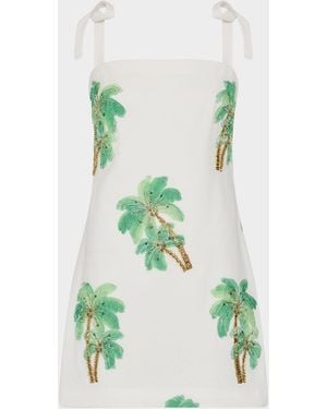 MILLY Ceri Palm Tree-Embroidered Cotton Mini Dress - Green