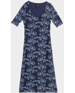 Johnny Was Maya Floral-Embroidered Mesh Midi Dress - Blue