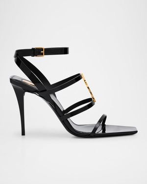 Saint Laurent Cassandra Ysl Medallion Leather Stiletto Sandals - Black