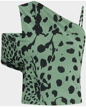 Nanushka Milda Cheetah-Print Fitted Asymmetric Top - Green