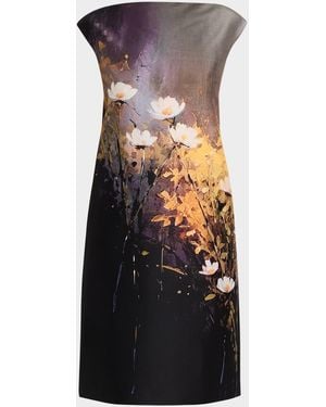 Teri Jon Cap-Sleeve Floral Mikado Dress - Multicolor