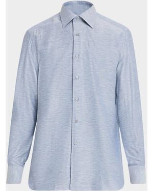 Stefano Ricci Heathered Cotton And Linen Sport Shirt - Blue