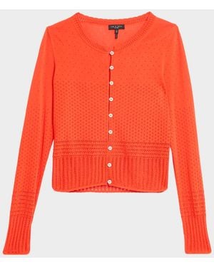 Rag & Bone Michelle Scalloped Pointelle-Knit Cardigan - Red