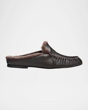Vince Tevin Shearling Suede Mules - Brown