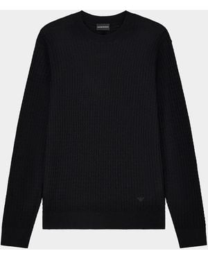 Emporio Armani Apos;S Textured Virgin Wool Crewneck Sweater - Black