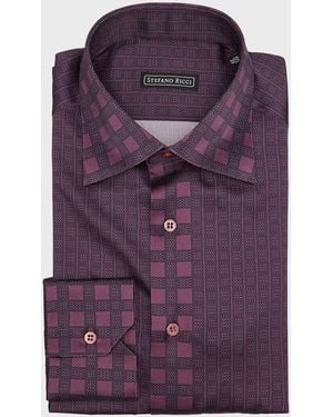 Stefano Ricci Patterned Silk Dress Shirt - Purple