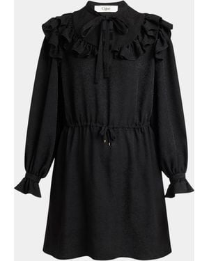 Chloé Ruffled Tieneck Silk Mini Dress - Black