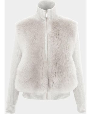 Gorski Shearling-Front Mixed Media Jacket - White