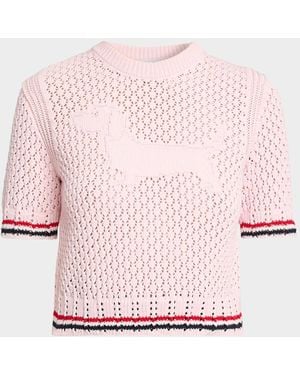 Thom Browne Hector Icon Short-Sleeve Pointelle Knit Sweater - Pink