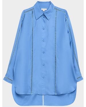 DIOTIMA Bridgetown Lattice-Embellished Silk Button-Down Shirt - Blue