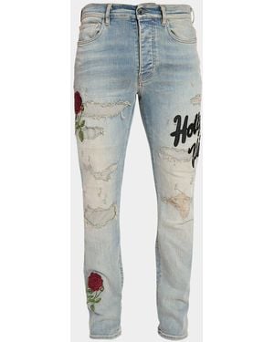 Amiri Floral Sequin Repaired Slim-Fit Jeans - Blue