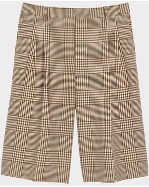 Ami Paris Apos;S Plaid Pleated Wool Shorts - Natural