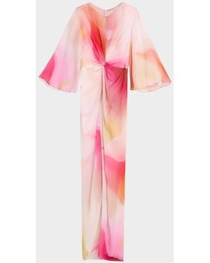 Prabal Gurung Floral Twisted Chiffon 3/4-Sleeve Gown - Pink