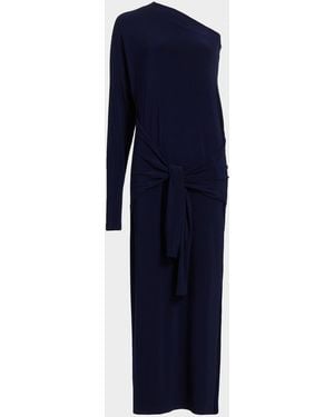 Norma Kamali One-Shoulder Draped Maxi Dress - Blue