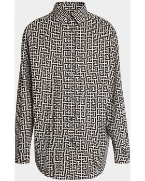 Balmain Apos;S Pb Monogram Loose-Fit Button-Down Shirt - Gray