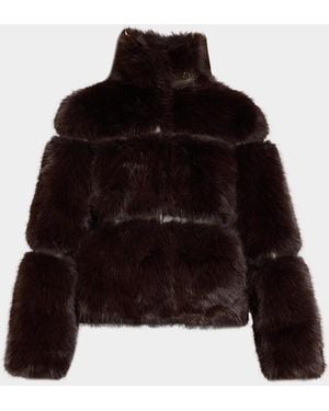 Tahari The Yael Turtleneck Faux Fur Coat - Black