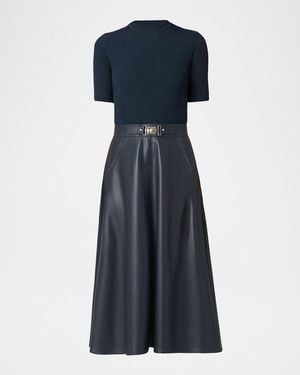 Shoshanna Angela Rib Knit & Faux Leather Midi Dress - Blue