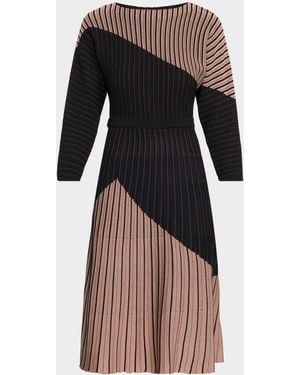 Misook Fit & Flare Dolman-Sleeve Knit Midi Dress - Multicolor