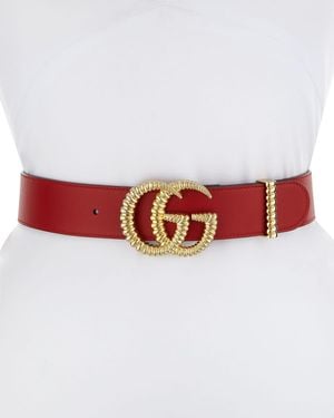 Gucci Moon Leather Belt W/ Textured Gg Buckle, 1.5"W