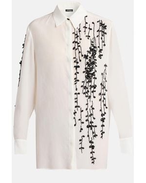 Kiton Crystal Silk Collared Tunic Shirt - White