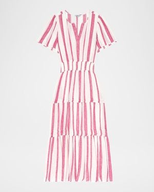 Rails Cannes Stripe Short-Sleeve Midi Dress - Pink