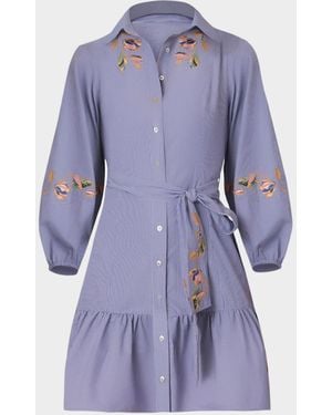 Shoshanna Gwen Floral-Embroidered Pinstripe Poplin Mini Dress - Purple