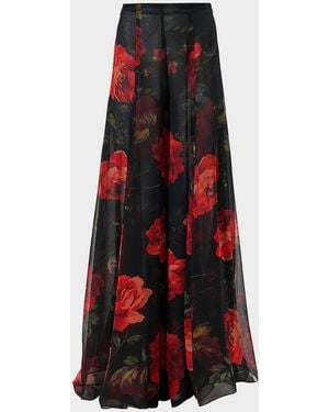 Carolina Herrera Iris Rose Silk Chiffon Extra Wide-Leg Pants - Red