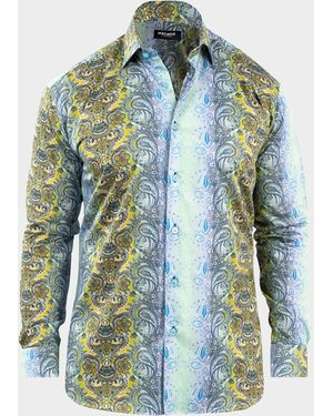 Maceoo Fibonacci Paisley Degrade Cotton Dress Shirt - Blue
