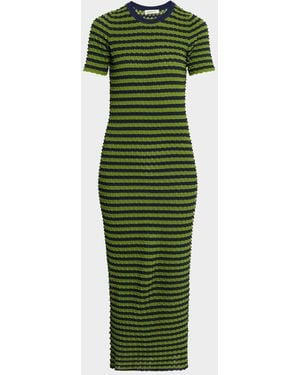Zankov Striped Popcorn Knit Short-Sleeve Maxi Dress - Green