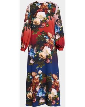 Tahari Renata Floral Silk-Blend Maxi Dress - Red