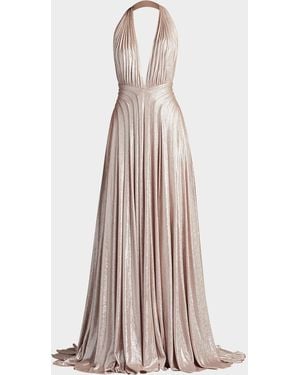 Tadashi Shoji Backless Draped Deep V-Neck Gown - Natural