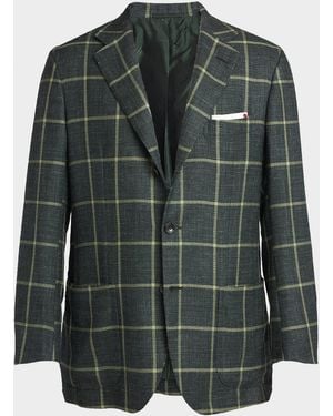 Kiton Apos;S Cashmere, Wool And Silk Windowpane Sport Coat - Green
