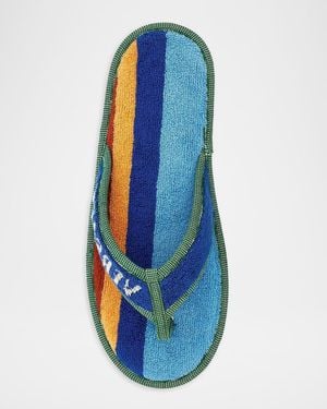Versace Apos;S Logo Striped Jacquard Flip-Flops - Blue