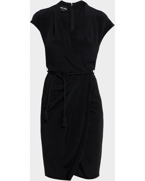 Giorgio Armani Belted Cap-Sleeve Jersey Wrap Dress - Black