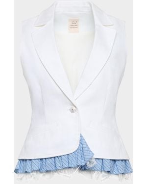 Cinq À Sept Jessie Stripe Lace Denim Vest - White