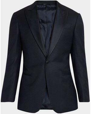 Giorgio Armani Apos;S Soft Jacquard Satin-Trim Single-Breasted Blazer - Blue